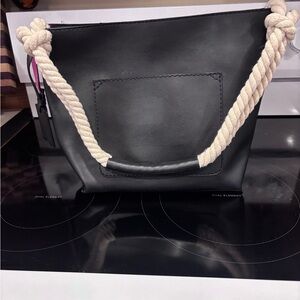 Black Rope-Handle Tote Bag by